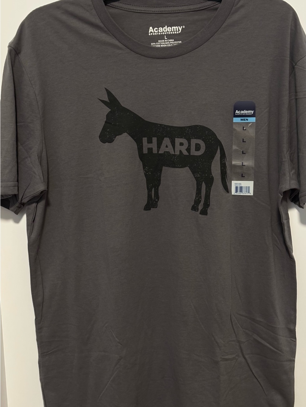 Academy Men’s Charcoal Graphic Tee with Donkey 'HARD' Print